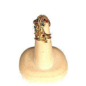 Size 7-7.5 Brass‎ Multicolor Rhinestones Rings Set of 3 -MISSING ONE STONE (2a1)